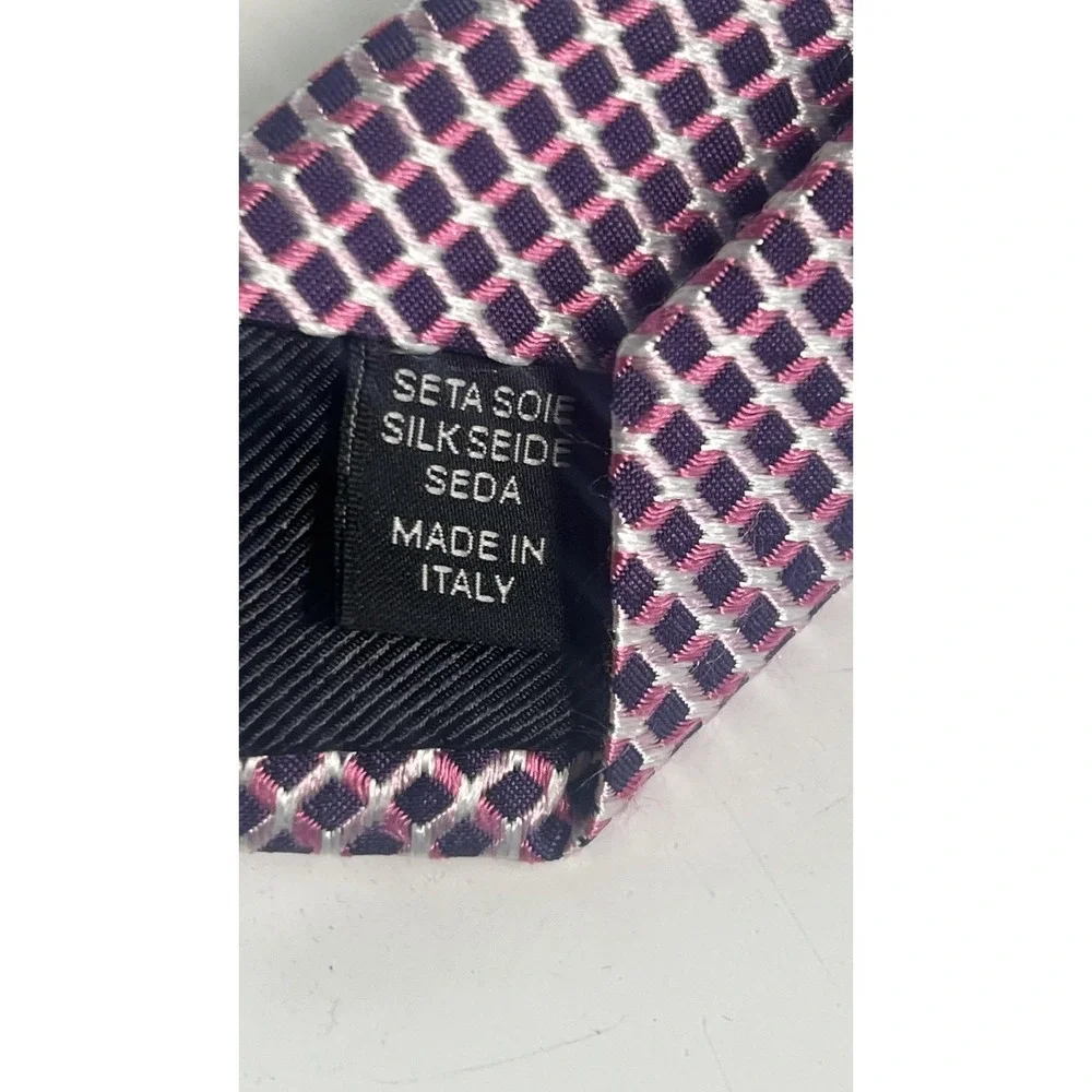 Ermenegildo Zegna Silk Tie Mens Purple Pink Geometric Jacquard Made In Italy